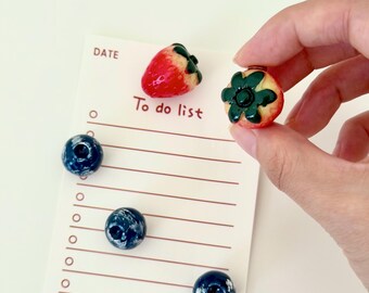 5pc Blueberry and Strawberry Mix Magnet Set: Realistic 3D Homemade Fruits, Cottagecore Food Fridge Magnets, Minimalist Kitchen Decor