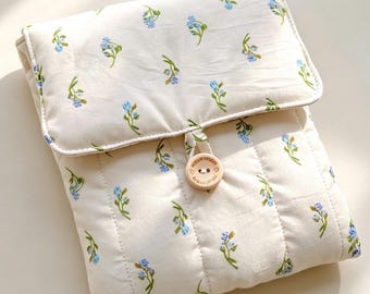 Floral Kindle Cover: Handmade Fabric Padded Book Sleeve, Cottagecore Soft Quilted Flower eReader Protection, Back To School Gift for Her