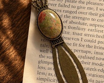 Antiqued Unakite Metal Bookmark: Vintage Style Book Accessory, Dark Academia Brass Page Marker, Graduation Gift