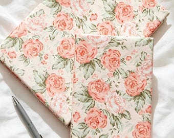 Rose Blossom Book Cover: Textured Fabric Book Sleeve, Handmade Cottagecore Journal Cover Gift, Adjustable Reusable Notebook Protector