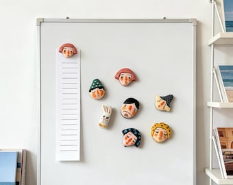 6pcs Cartoon Face Magnet Set: Handmade Whimsical Portrait Mini Fridge Magnets, Quirky Office Organisation, Magnets for Holding Photos