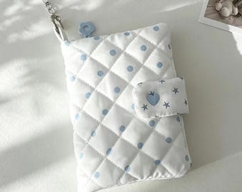 Quilted Passport Holder, Blue Polka Dot Passport Cover, Handmade Fabric Travel Wallet, Cute Card Organiser, Padded Travel Accessory