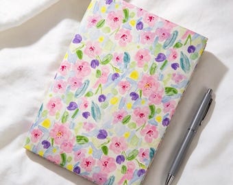 Pastel Floral Book Cover: Handmade Fabric Book Sleeve, Spring Flower Journal Cover, Coquette Notebook Protector, Gift for Book Lover