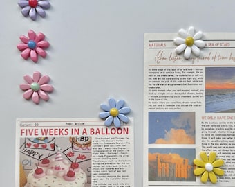 6pc Daisy Magnet Set: Small Pastel Flower Fridge Magnets, Glossy Floral Whiteboard Magnets, Cork Board Push Pins, Kwaii Accessory Decor,
