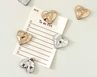 Heart Magnets Set: 6pcs Metal Heart Whiteboard Magnets, Minimalist Silver Gold Fridge Magnets, School Locker Magnet, Housewarming Gift