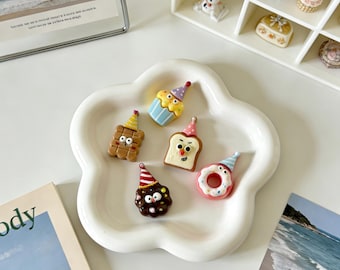 5pc Mini Magnets Set: Handmade Cookie, Cake, Doughnut, Toast, Waffle | Cute Mini Dessert Magnet For Home Decor, Realistic Miniature Food