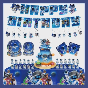 Space | Robot Birthday Party Set | Outer Space Galaxy Theme Decorations | Minimalist Robot Party Supplies Bundle
