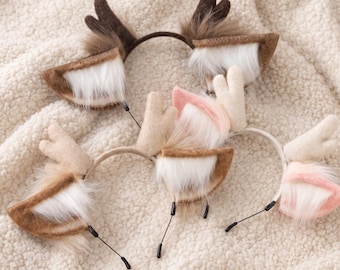Cerchietto con corna di cervo Noelle, orecchie da cosplay natalizie, cerchietto per capelli con corno di renna in peluche, accessorio per costume di Halloween, regalo LARP anime