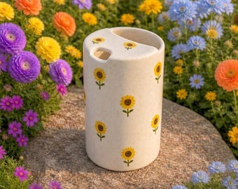 Hand-Painted Sunflower Travel Mug, Handmade Ceramic Coffee Tumbler, Pottery To Go Mug, Birthday & Holiday Gift for Her