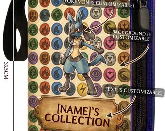 Carpeta personalizada para cartas Pokémon con cremallera - Carpeta TCG personalizada con nombre - Elige tu Pokémon y fondo favoritos
