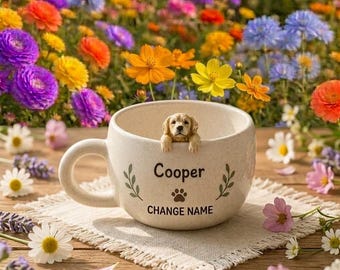 Taza de cerámica personalizada para mascotas, diseño de perro y gato con ojos asomando, taza de café con nombre personalizado para mascotas.