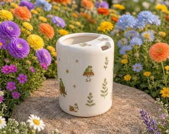 Taza de viaje pintada a mano, vaso de café de cerámica hecho a mano, taza de cerámica para llevar, regalo de cumpleaños y de Navidad para ella.