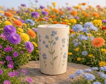 Taza de viaje pintada a mano, vaso de café de cerámica hecho a mano, taza de cerámica para llevar, regalo de cumpleaños y de Navidad para ella.