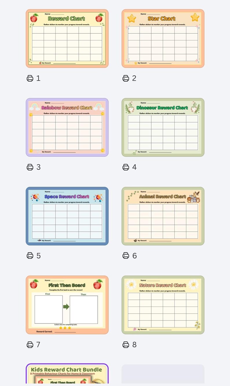 Kids Reward Chart Bundle – 8 Printable Behaviour Charts | Classroom ...