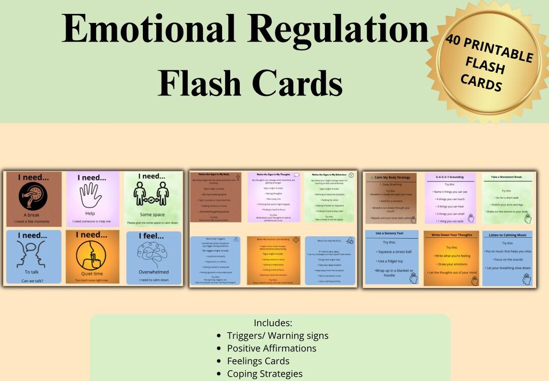 Emotional Regulation Flashcards for Teens | Coping Skills SEL Therapy ...