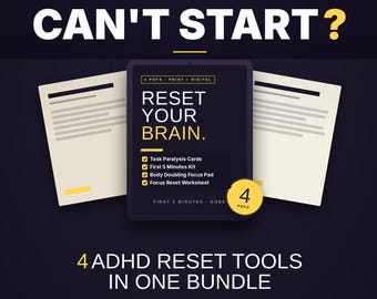 ADHD Task Paralysis Bundle | Executive Dysfunction Reset Cards | Task Initiation Kit | Can't Start PDF for Adults | Instant Download