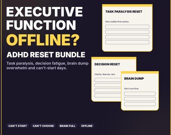 ADHD Executive Dysfunction Reset Bundle | Task Paralysis, Brain Dump Tools (PDF)