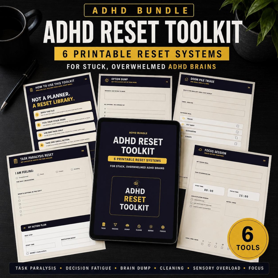 ADHD Reset Toolkit Bundle | ADHD Printable Pdf for Task Paralysis ...