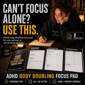 ADHD Body Doubling Focus Pad | Arbetsblad för vuxna (utskrivbar PDF)