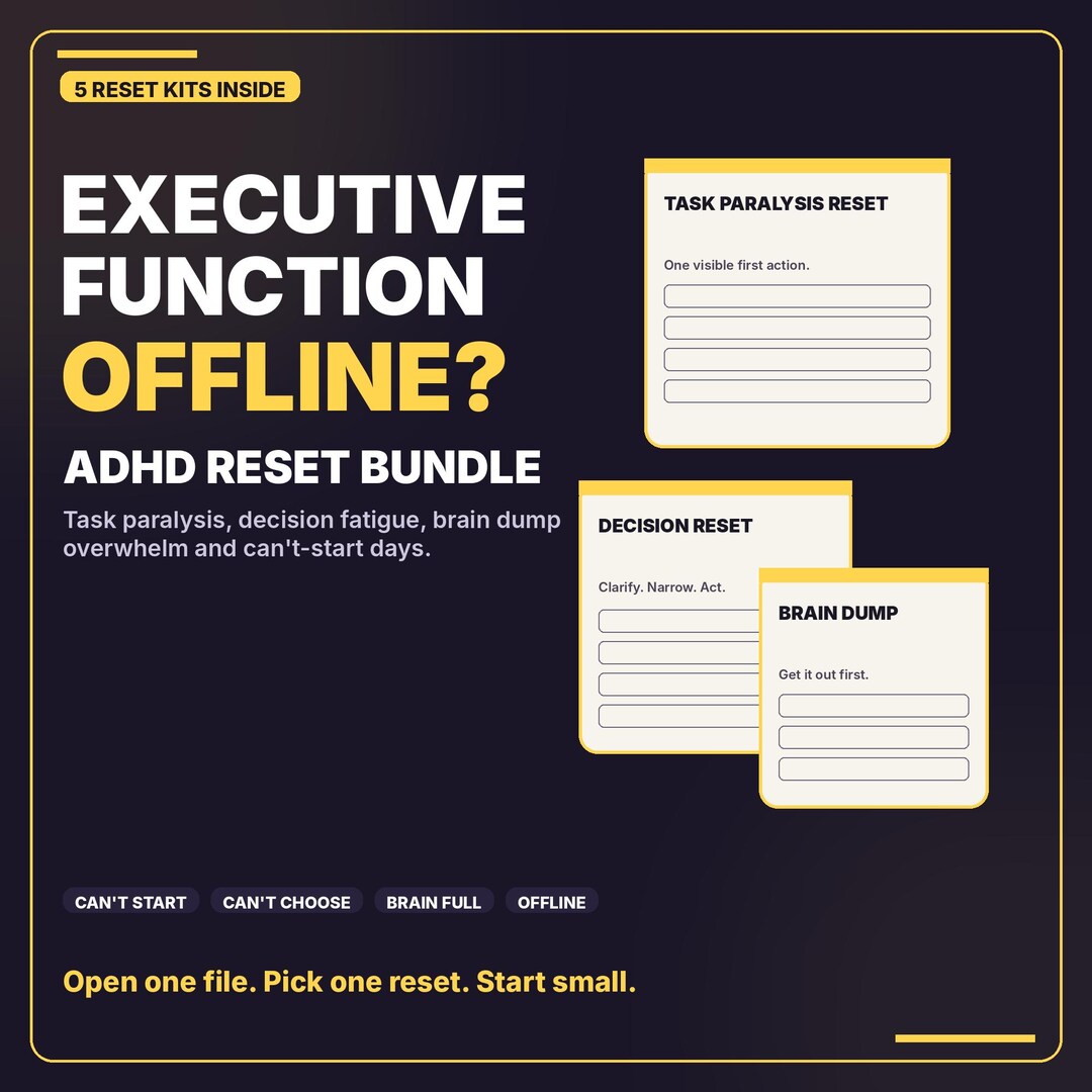 Task Paralysis Pdf ADHD Executive Dysfunction Reset Bundle | Task Paralysis, Brain Dump ...