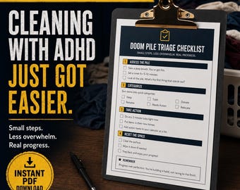ADHD Cleaning Checklist Printable | Overwhelm Reset for Adults | Declutter & Doom Pile Triage PDF