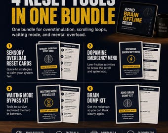 ADHD Brain Offline Bundle | Sensory Overload, Dopamine Menu, Brain Dump (PDF)