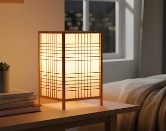 Japanese Style Table Lamp,  Wooden Frame Paper Shade Bedside Lamp