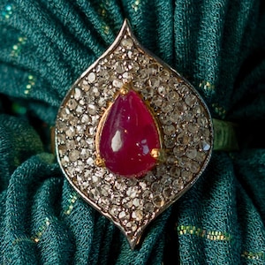 Ruby Diamond Ring: Sterling Silver Pave Gemstone Jewelry