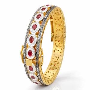 Sterling Silver Ruby Diamond Bangle – Jaipur Artisan Handcrafted Bracelet Kada