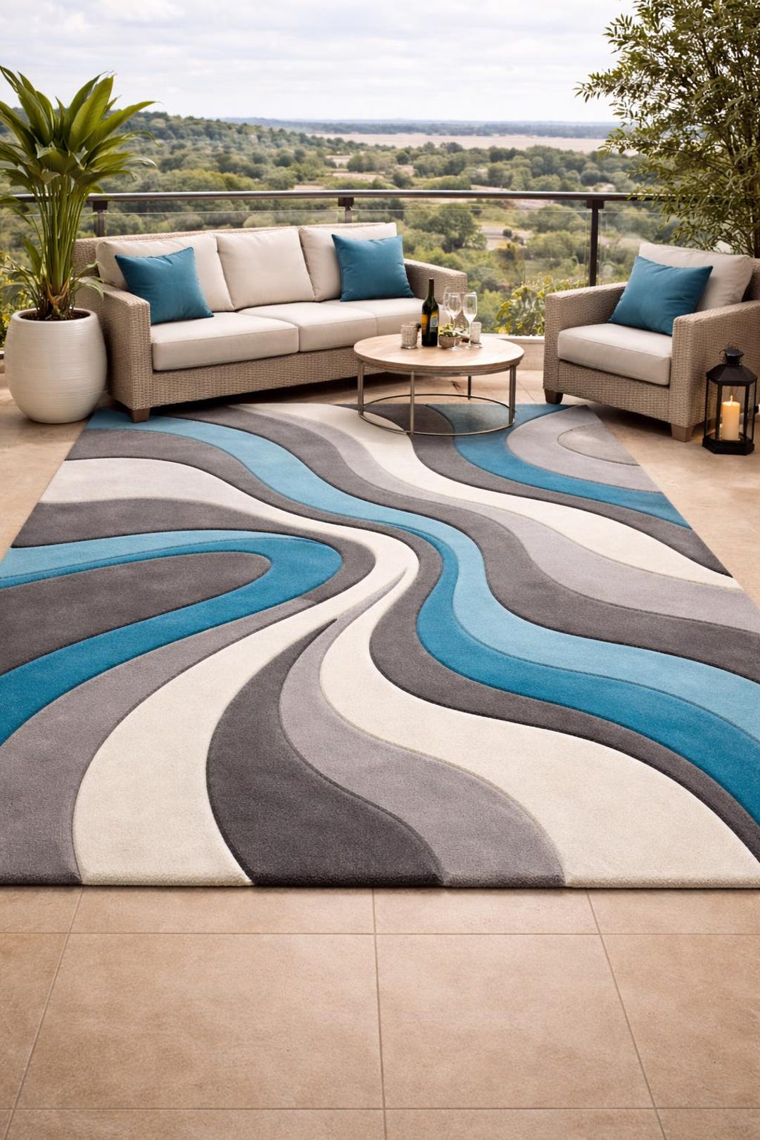Modern Abstract Blue Wave Area Rug,contemporary Living Room Carpet ...