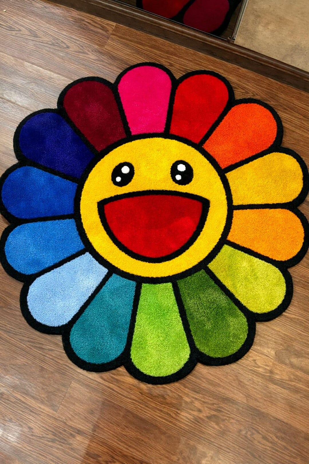 Colorful Smiley Flower Rug, Rainbow Tufted Area Rug, Cute Cartoon ...