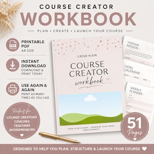 Course Creator Workbook | 51 Page Printable PDF Planner | Create & Launch Your Online Course | Digital Download