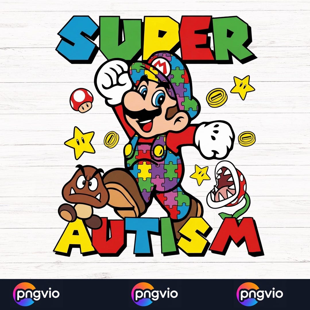 Super Autism Mario Bros PNG, Autism Awareness Gamer Shirt, Super Mario ...