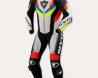 REV'IT!-Inspired Men’s Quantum 3 One-Piece Motorcycle Racing Suit – Premium Leather | CE Protection | Track Performance