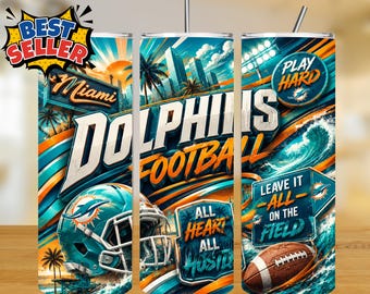 Dolphins 20oz Tumbler Wrap Sublimation Design PNG, American Football Game Day PNG (Digital Download)