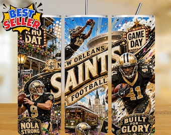 Saints 20oz Tumbler Wrap Sublimation Design PNG, American Football Game Day PNG (Digital Download)
