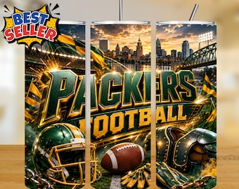Packers 20oz Tumbler Wrap Sublimation Design PNG, American Football Game Day PNG (Digital Download)