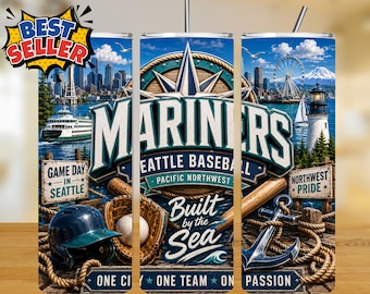 Mariners Team PNG Sublimation Design for 20oz Tumbler Wrap, Baseball Ornament (Digital Download)