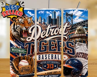 Detroit Team PNG Sublimation Design for 20oz Tumbler Wrap, Baseball Ornament (Digital Download)