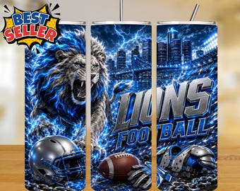 Detroit Lions Football 20Oz Tumbler Wrap PNG, Football Game Day Sublimation Design (Digital Download)