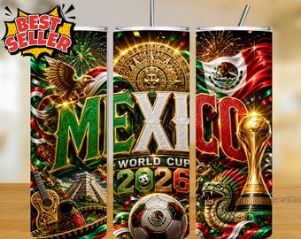 Diseño de sublimación PNG México Vaso térmico de 20 oz Copa Mundial 2026