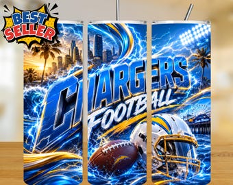 Chargers 20oz Tumbler Wrap Sublimation Design PNG, American Football Game Day PNG (Digital Download)