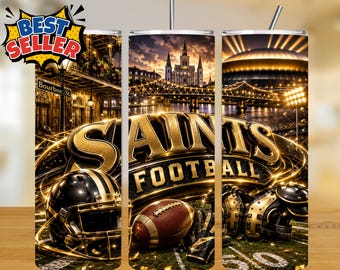 Saints 20oz Tumbler Wrap Sublimation Design PNG, American Football Game Day PNG (Digital Download)