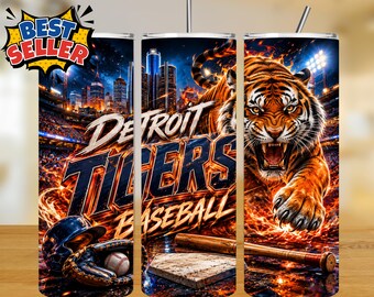 Detroit Team PNG Sublimation Design for 20oz Tumbler Wrap, Baseball Ornament (Digital Download)