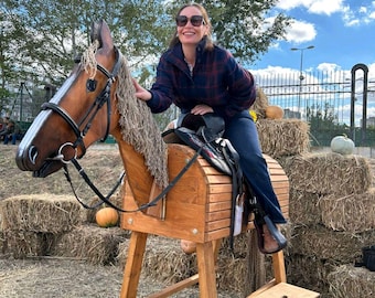 Cavallo di legno per bambini, giocattolo da esterno fatto a mano, cavallo da arrampicata Montessori, cavallo da giardino, giocattolo per far giocare i bambini a cavalcare.