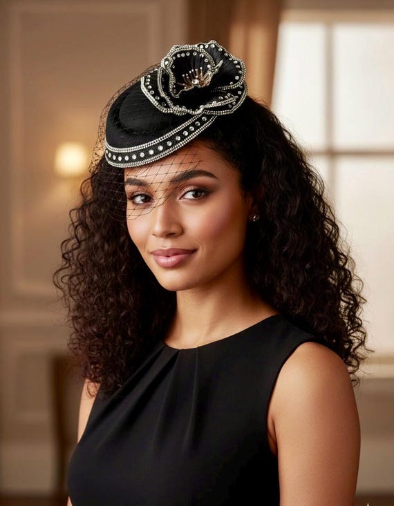 Elegant Black Hat with Silver Embellishments 1pc womens elegant cowgirl hat sparkling embellishments wide  main image 4