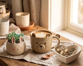 Cute Character Pottery Bundle | 3 Slab Templates | Bear Mug Bunny Planter Heart Bowl | Beginner Friendly Clay PDF Download