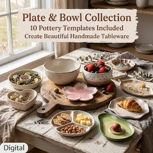 Teller & Schüssel Sammlung PDF | 10 Plattenkeramik-Vorlagen | Ramenschale Beerenschale Olivenschale Sakura Teller Blatttablett Keramikmuster Bundle