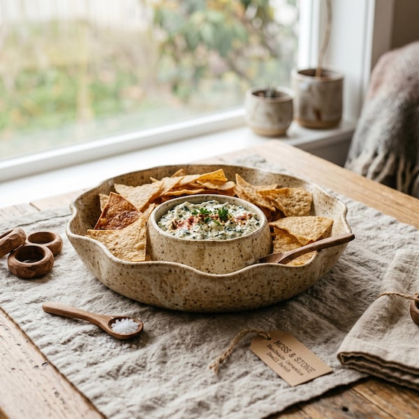 Chips & Dip Bowl Pottery Template | DIY Clay Serving Dish PDF | Dual Section Tray Pattern