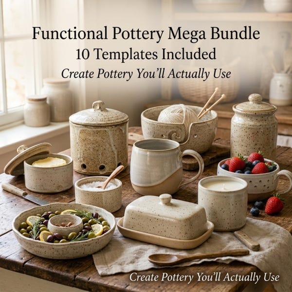 Méga lot de poteries fonctionnelles | 10 modèles de dalles | Mug Garde-ail Beurrier Bol en laine Bol petits fruits Bocal de rangement Motifs en céramique